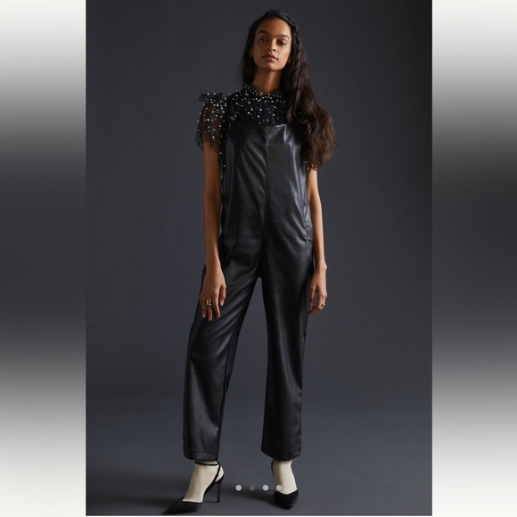 Anthropologie Faux Leather Jumpsuit